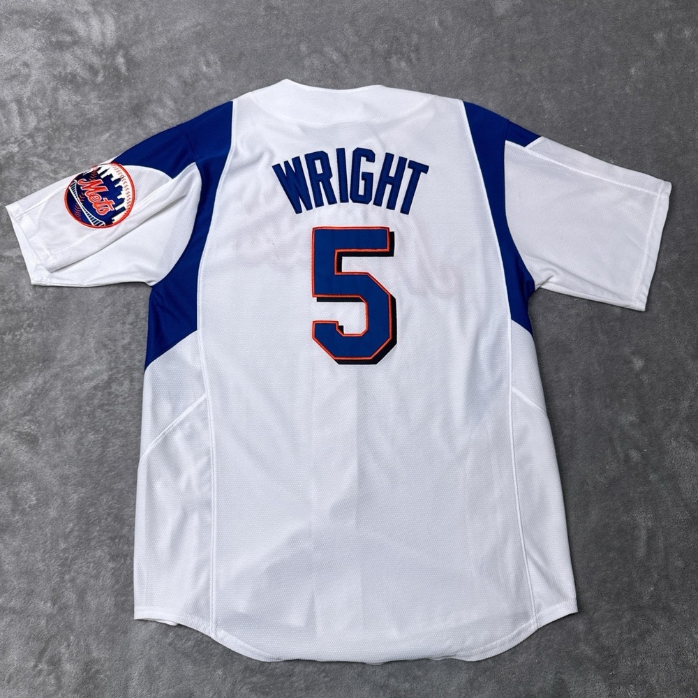 New York Mets David Wright #5 Authentic Jersey Majestic White Patch Embroidered